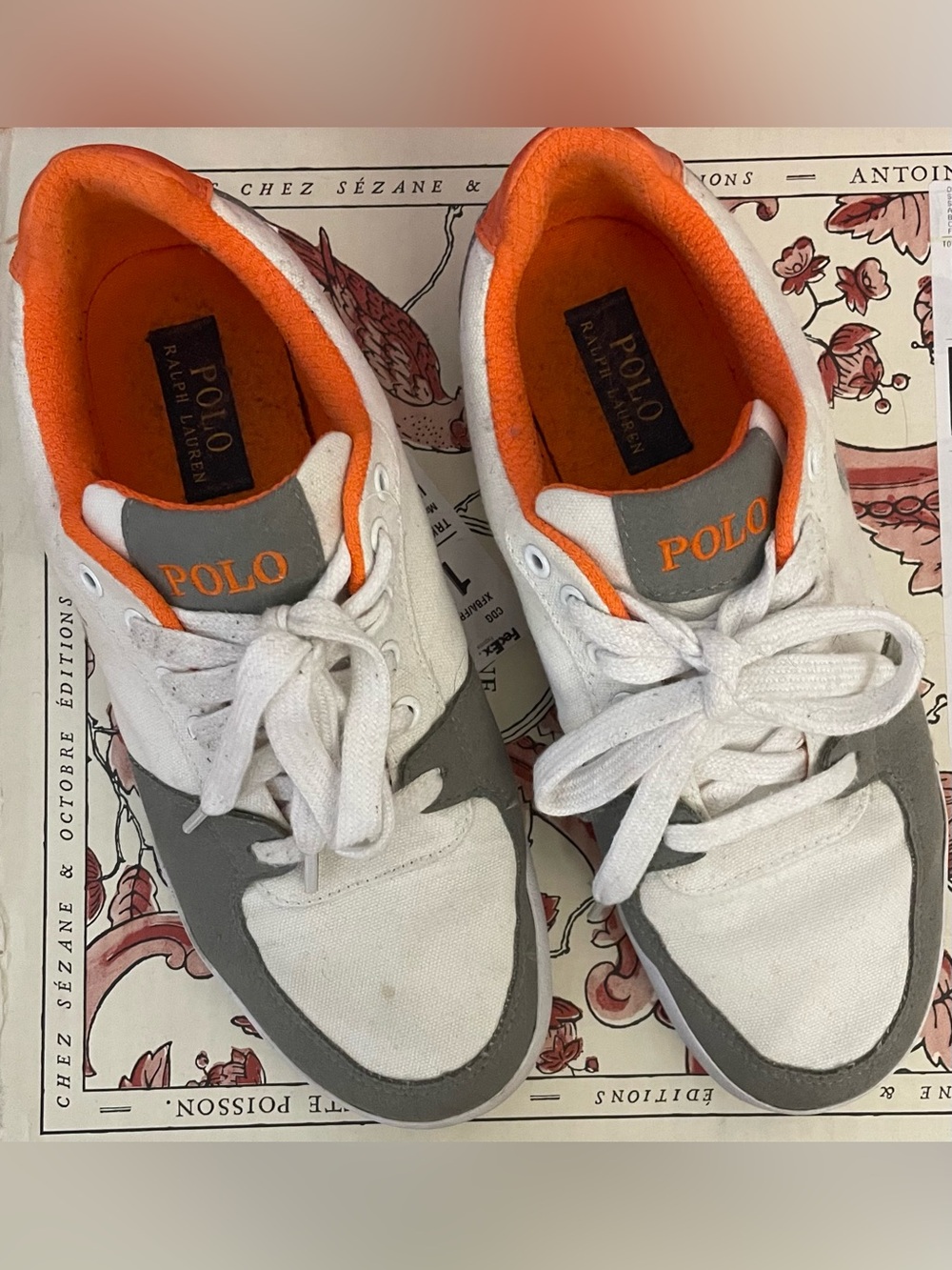 Polo by Ralph Lauren White & Gray Sneakers with Orange Accent